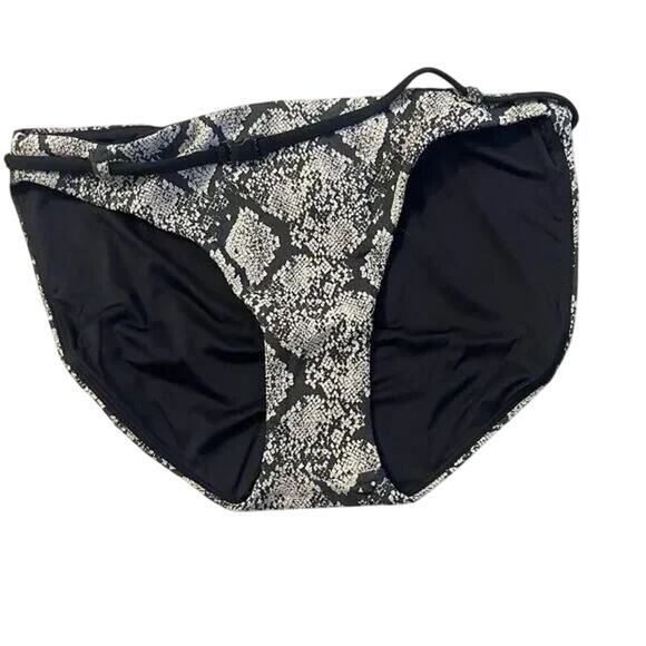 NWT Andie Riviera Snakeskin Print Bikini Belted Bottom Medium Rise M Black Cream - Picture 2 of 15